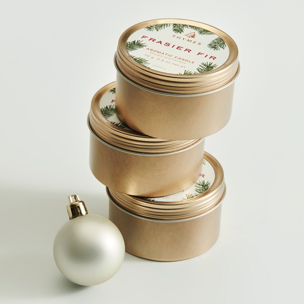 Thymes Frasier Fir Travel Tin Candles Stacked image number 2